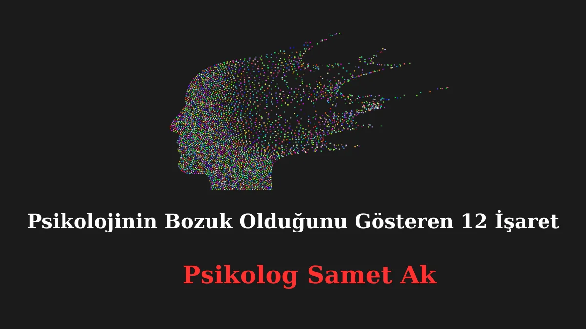 Psikolojik sorunlar birçok farklı şekilde ortaya çıkabilir, ancak genellikle bazı belirtiler veya işaretler vardır. Psikolojinin bozuk olduğunu gösteren bazı belirtiler şunlar olabilir: Sürekli üzüntü ve huzursuzluk hissi. Uykusuzluk veya aşırı uyuma. İştah değişiklikleri ve kilo kaybı veya kilo alımı. Motivasyon eksikliği ve ilgi kaybı. Sosyal çekilme ve izolasyon. Anksiyete ve sürekli endişe hissi. Dikkat eksikliği ve odaklanma güçlüğü. İntihar düşünceleri veya kendine zarar verme düşünceleri. Anormal davranışlar veya duygusal patlamalar. İlişkilerde sorunlar ve çatışmalar. Günlük aktivitelerde önemli bir azalma. Psikosomatik semptomlar (örneğin, baş ağrısı, mide rahatsızlığı) veya fiziksel sağlık sorunlarıyla ilişkili belirtiler. Bu işaretlerin bir veya daha fazlası varsa, bir uzmana başvurmak ve destek almak önemlidir. Psikolojik bozukluklar tedavi edilebilir ve insanlar sağlıklarını iyileştirebilirler.